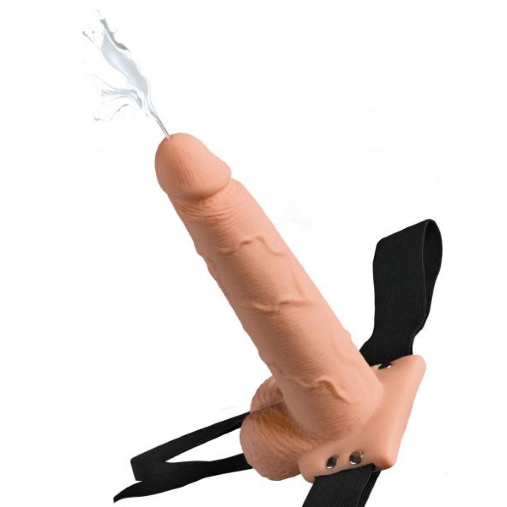 Fetish Fantasy 7.5 inches Hollow Squirting Strap On with Balls Beige - Pipedream