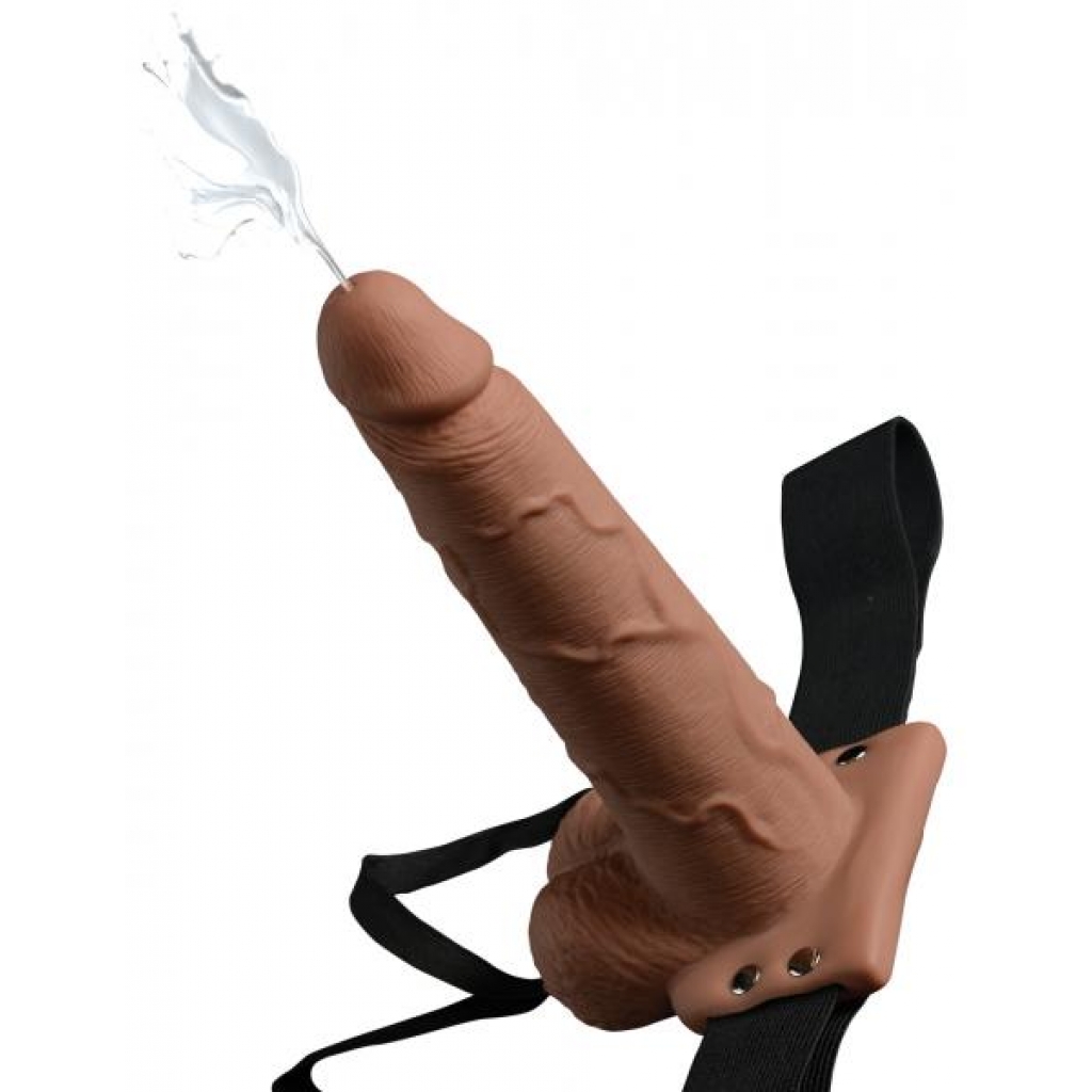 Fetish Fantasy 7.5 inches Hollow Squirting Strap On with Balls Tan - Pipedream 