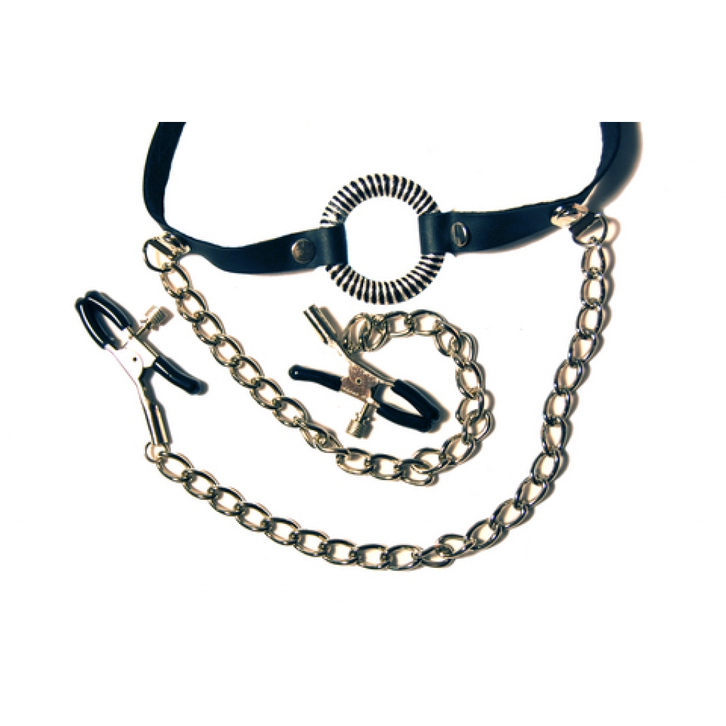 O-Ring Gag with Nipple Clamps - Pipedream