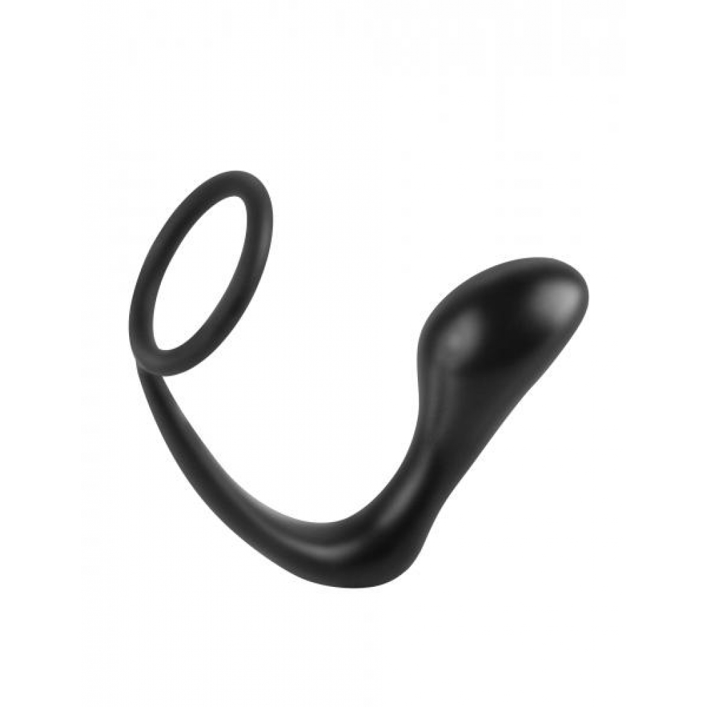 Ass-Gasm Silicone Cockring Plug Black - Pipedream