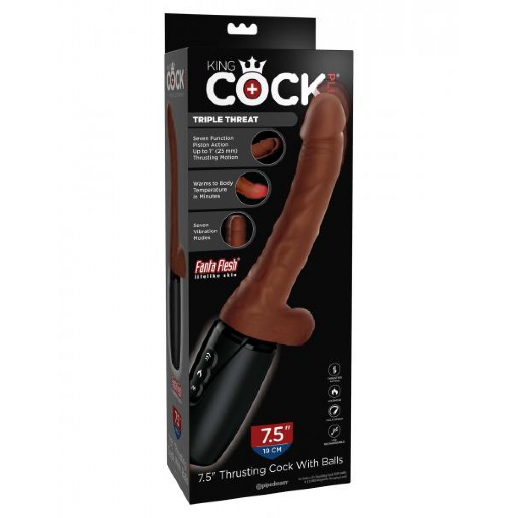 King Cock Plus 7.5in Thrusting Cock W/ Balls Brown - Pipedream Products