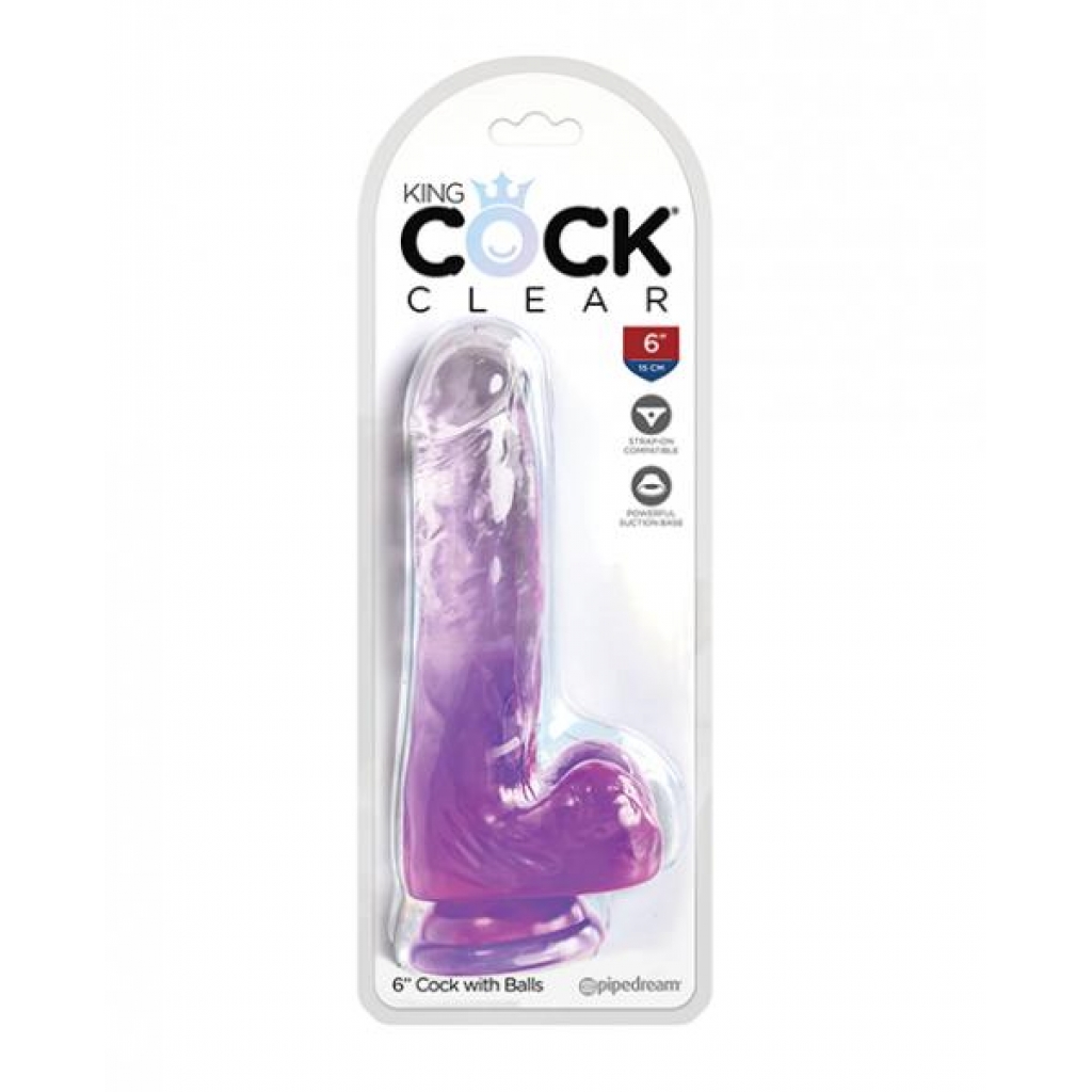 King Cock Clear 6in W/ Balls Purple - Pipedream Products