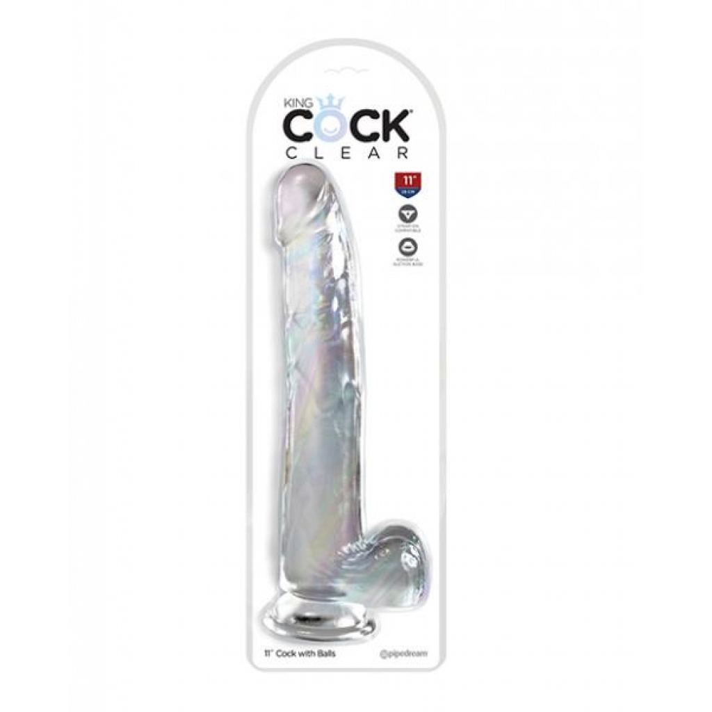 King Cock Clear 11in W/ Balls - Pipedream Products