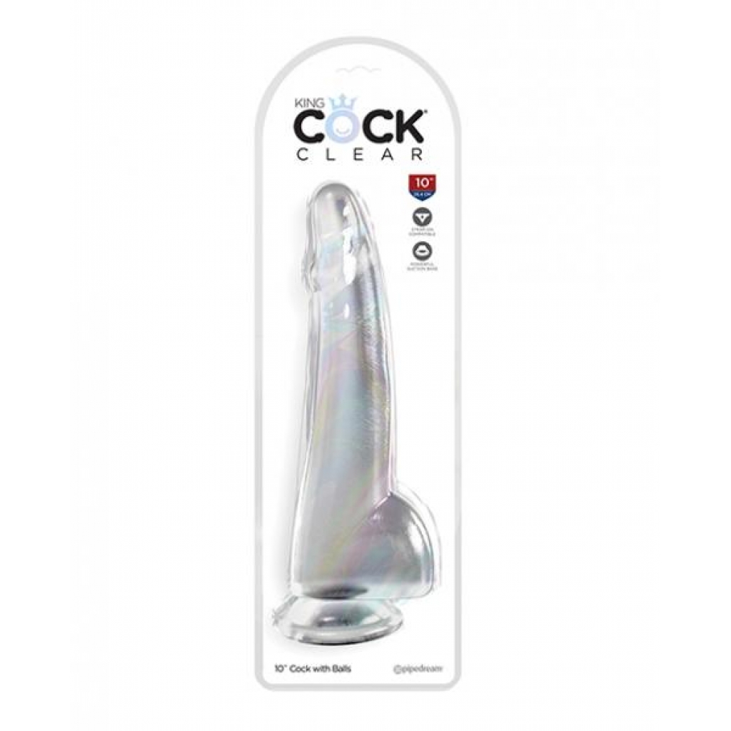 King Cock Clear 10in W/ Balls - Pipedream Products