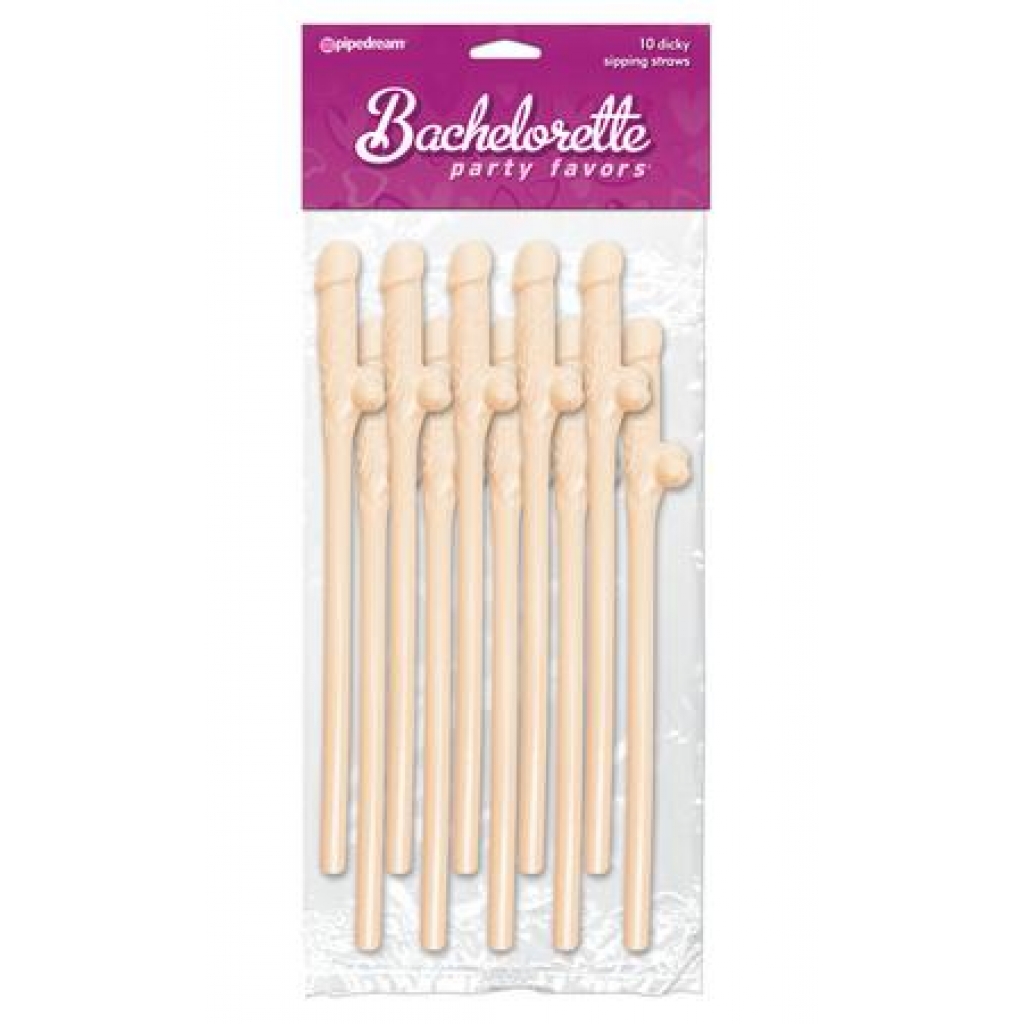 Bachelorette Party Favors Dicky Sipping Straws Beige 10pc. - Pipedream