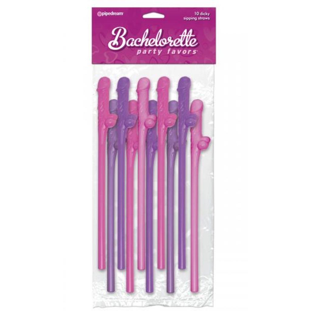 Bachelorette Party Favors Dicky Sipping Straws Pink/Purple 10pc. - Pipedream