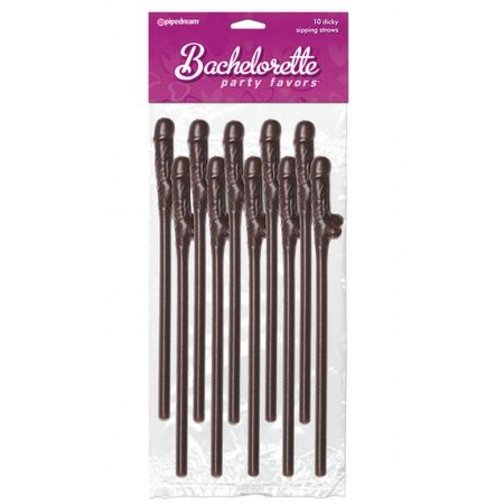 Bachelorette Party Favors Dicky Sipping Straws Brown 10pc. - Pipedream