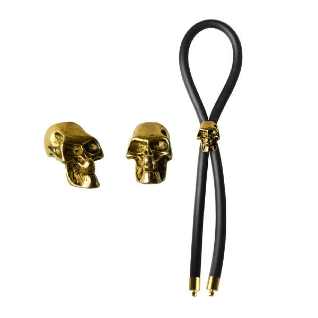 Bolo Lasso Cock Ring Gold Skull Bead Black - Phs International