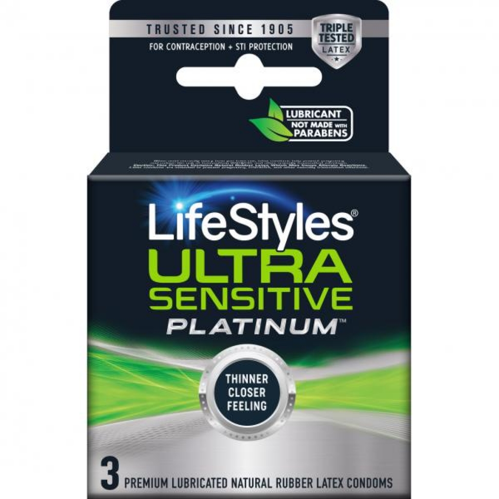 Lifestyles Ultra Sensitive Platinum Latex Condoms Pack Of 3 - Paradise Marketing