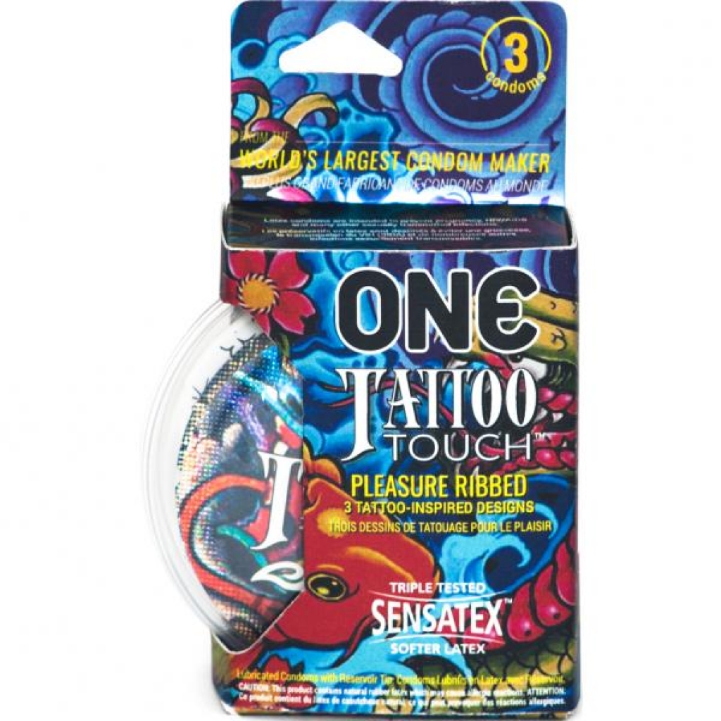 One Tattoo Touch Latex Condoms 3 Pack - Paradise Marketing