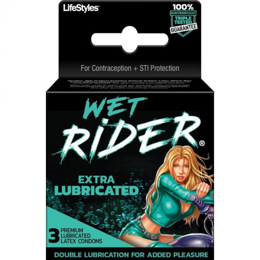 Wet Rider Extra Lubricated Latex Condoms 3 Pack - Lifestyles Condoms
