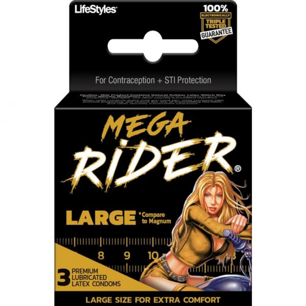 Lifestyles Mega Rider Large Latex Condoms 3 Pack - Lifestyles Condoms