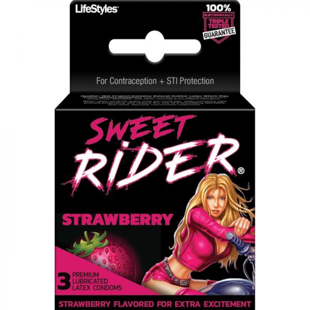 Lifestyles Sweet Rider Condoms Strawberry 3 Pack - Lifestyles Condoms