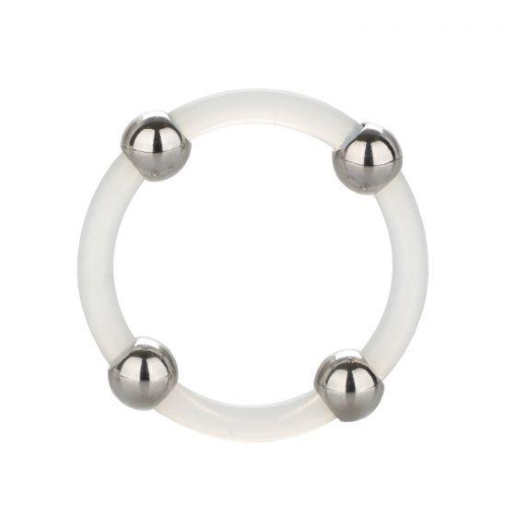 Steel Beaded Silicone Ring Large Clear - Cal Exotics