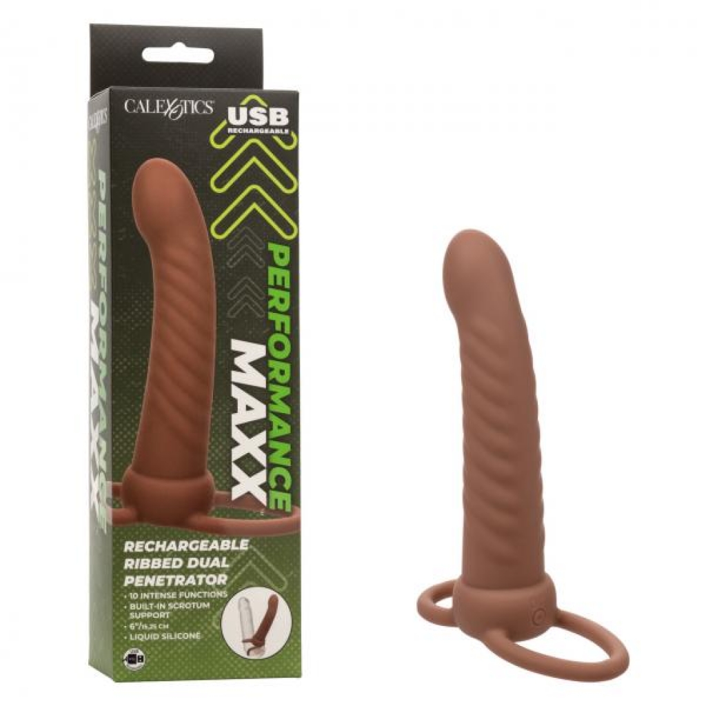 Performance Maxx Ribbed Dual Penetrator Brown - California Exotic Novelties