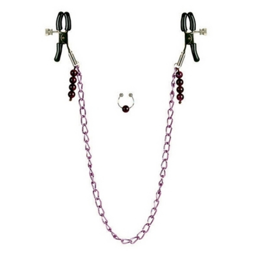Nipple Clamps- Purple Chain with Navel Ring - Cal Exotics