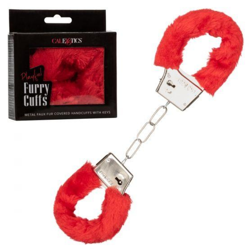 Playful Furry Cuffs Red - California Exotic Novelties
