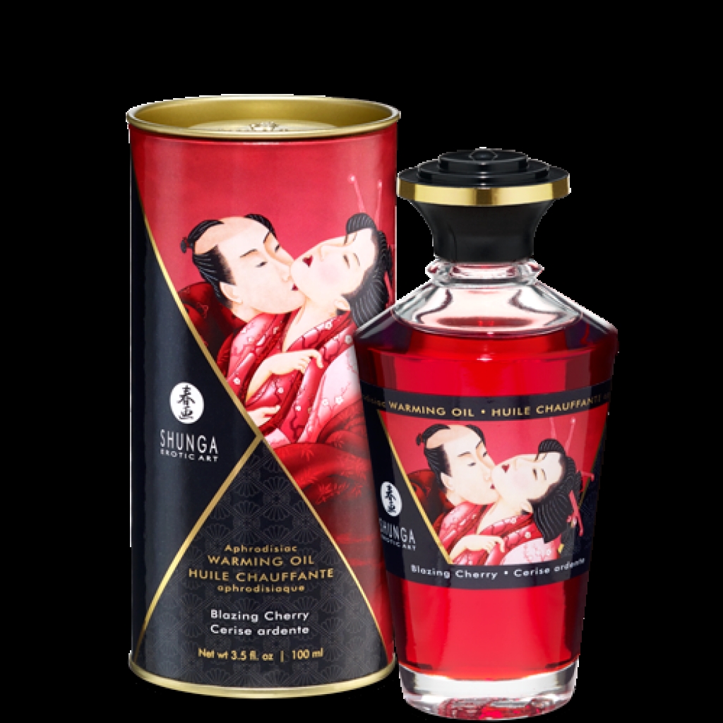 Shunga Warming Massage Oil Blazing Cherry 3.5 fluid ounces - Shunga Erotic Art