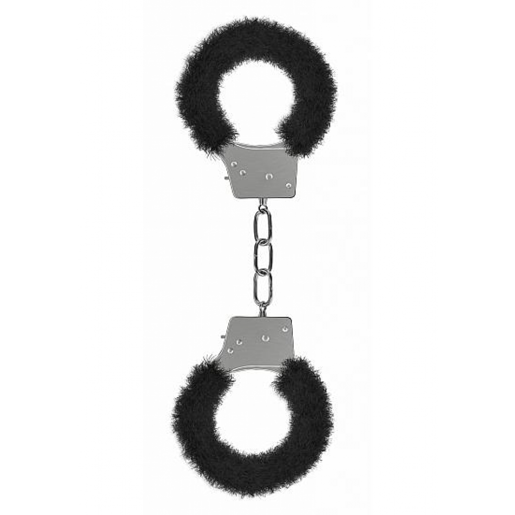 Ouch Beginners Handcuffs Furry Black - Shots Toys
