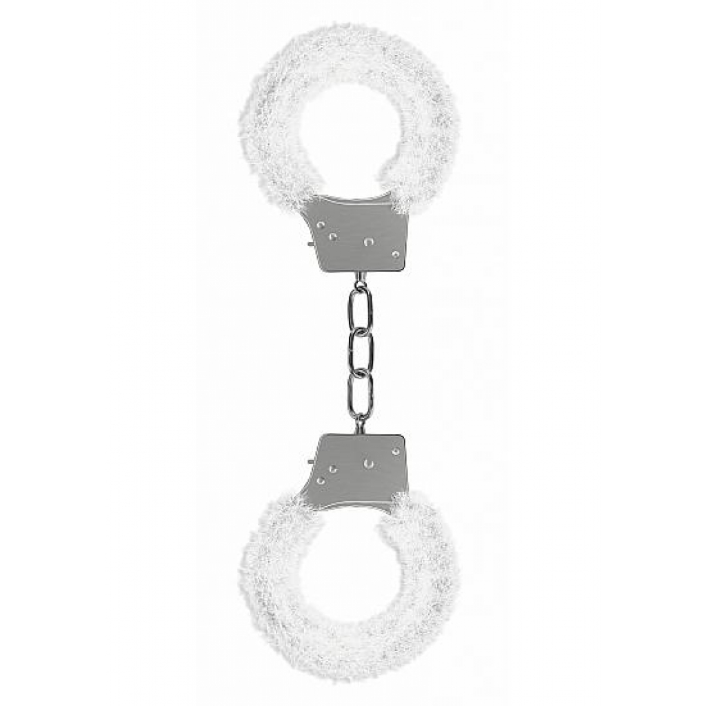 Ouch Beginners Handcuffs Furry White - Shots Toys