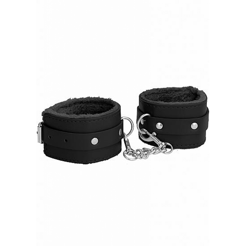 Ouch! Plush Leather Handcuffs Black - Shots America