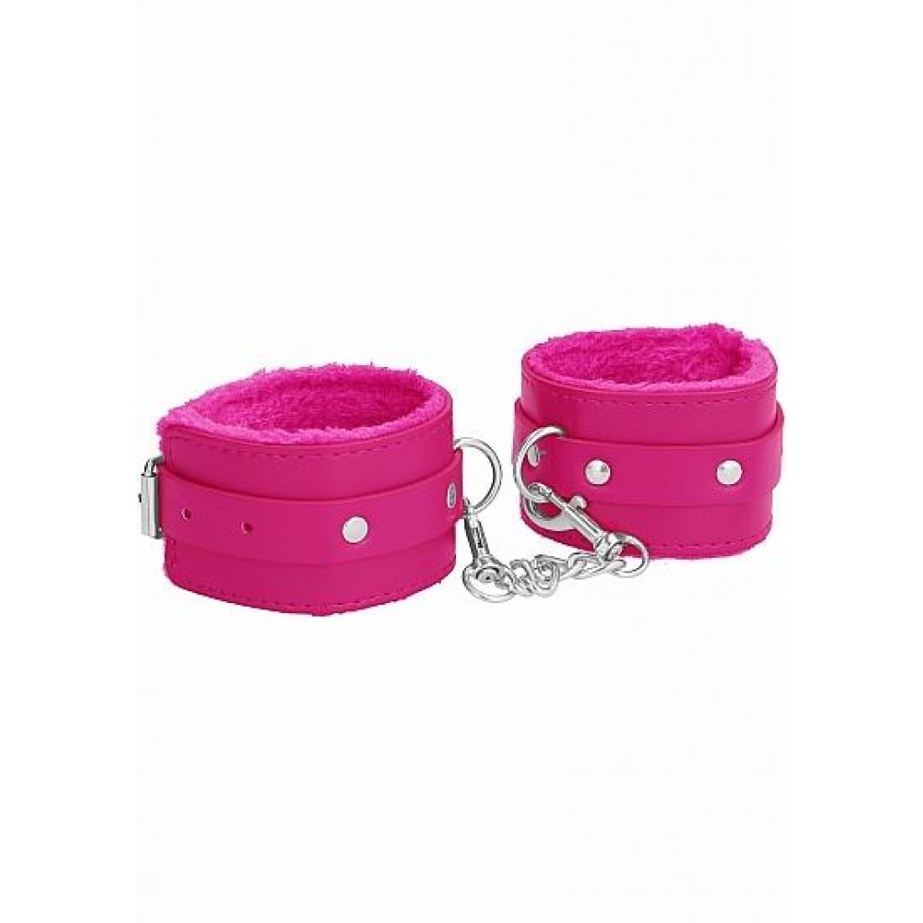 Ouch! Plush Leather Handcuffs Pink - Shots America