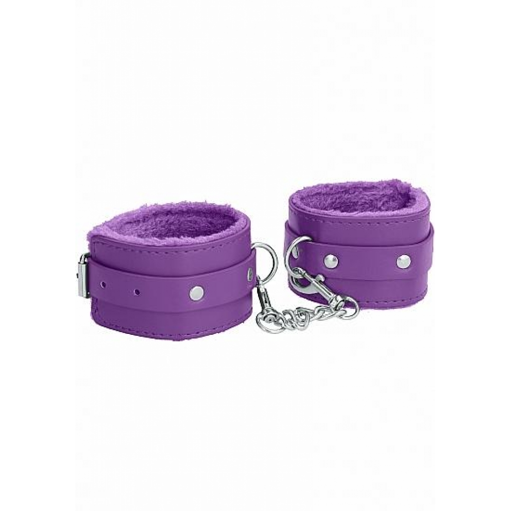 Ouch! Plush Leather Handcuffs Purple - Shots America