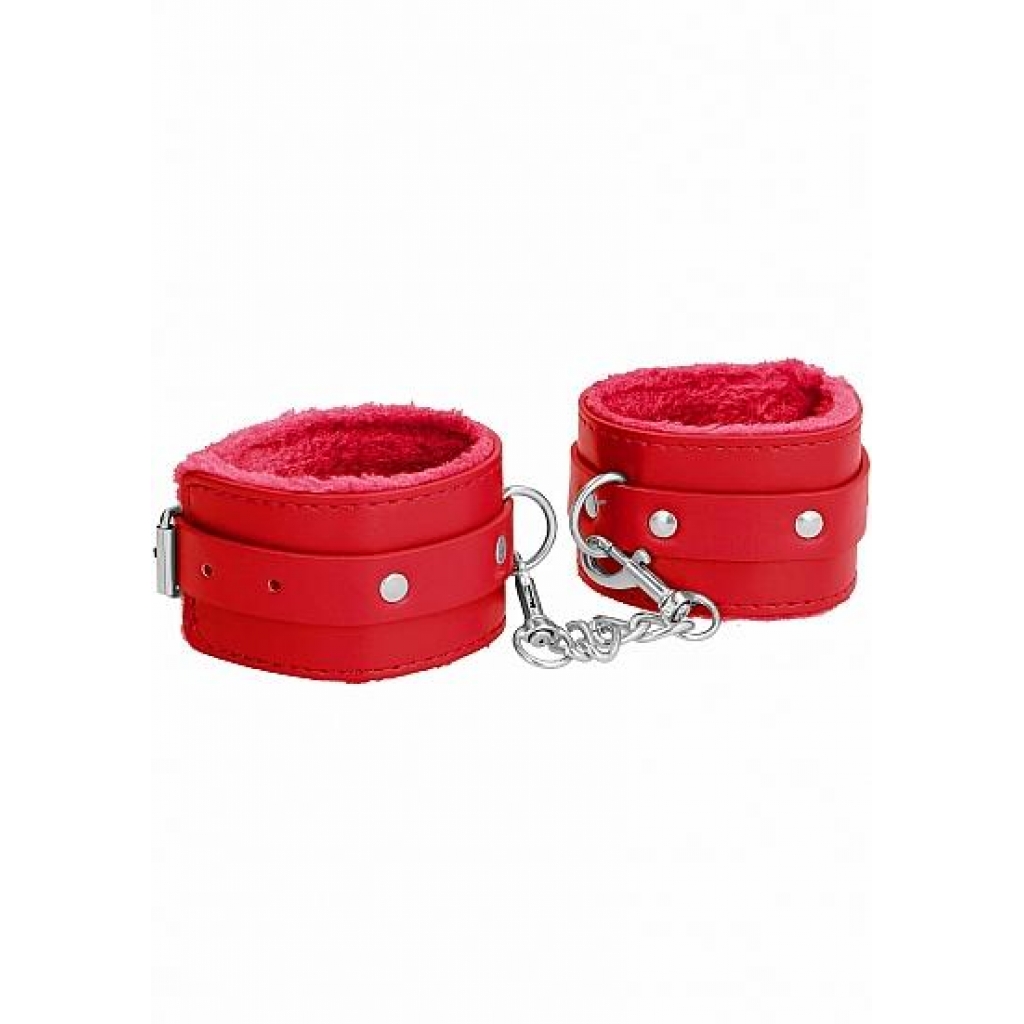 Ouch! Plush Leather Handcuffs Red - Shots America
