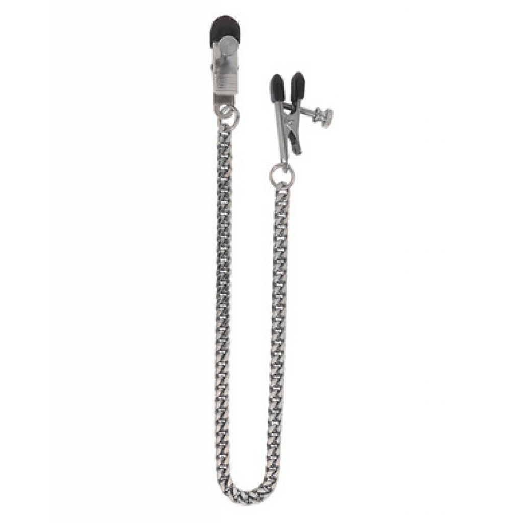 Adjustable Broad Tip Nipple Clamps With Jewel Chain Silver - Spartacus