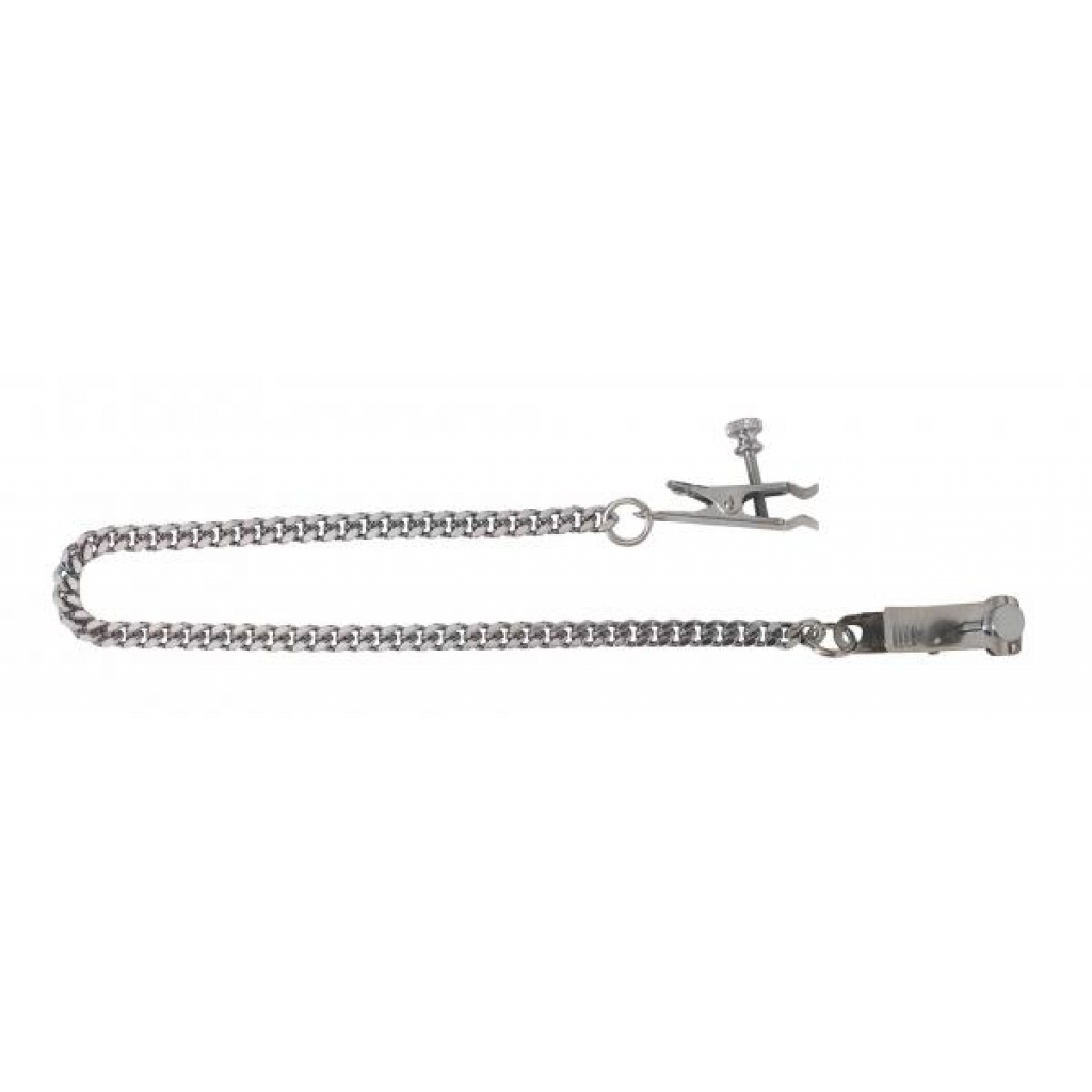 Adjustable Duck Bill Nipple Clamps With Jewel Chain Silver - Spartacus