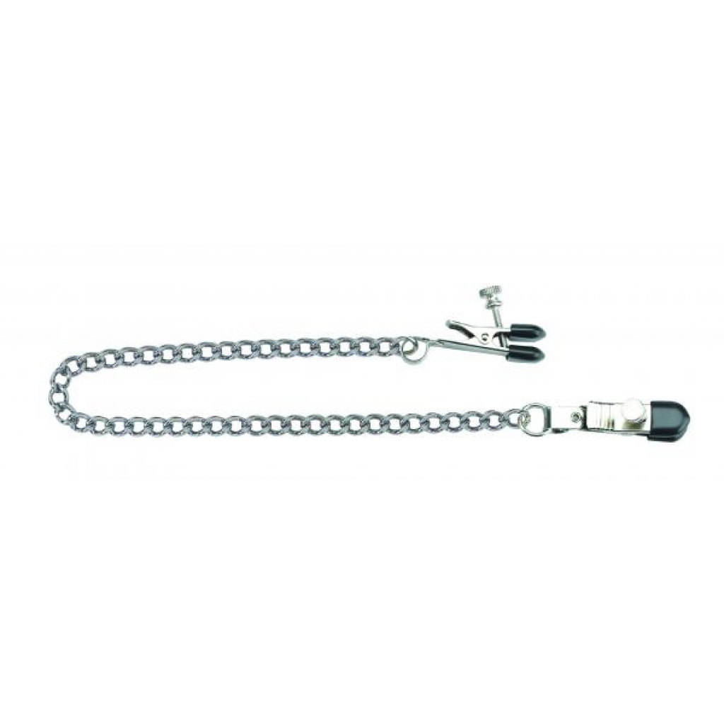 Adjustable Broad Tip Nipple Clamps With Loop And Link Chain Silver - Spartacus