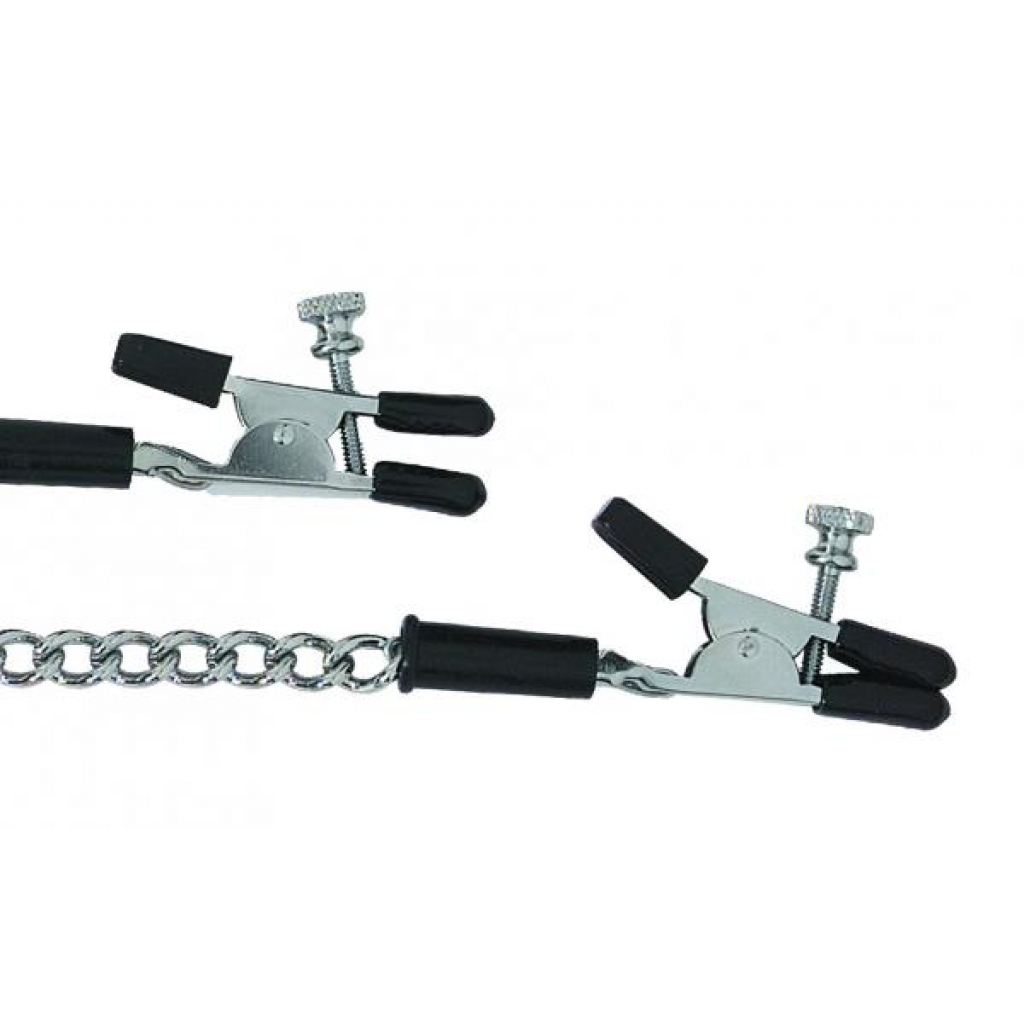 Adjustable Alligator Nipple Clamps With Link Chain Silver - Spartacus