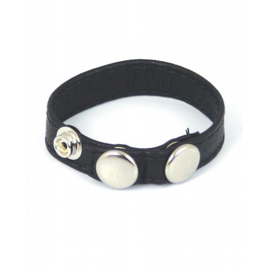 Plain Joe Sewn Leather Cock Ring with Snaps Black - Spartacus