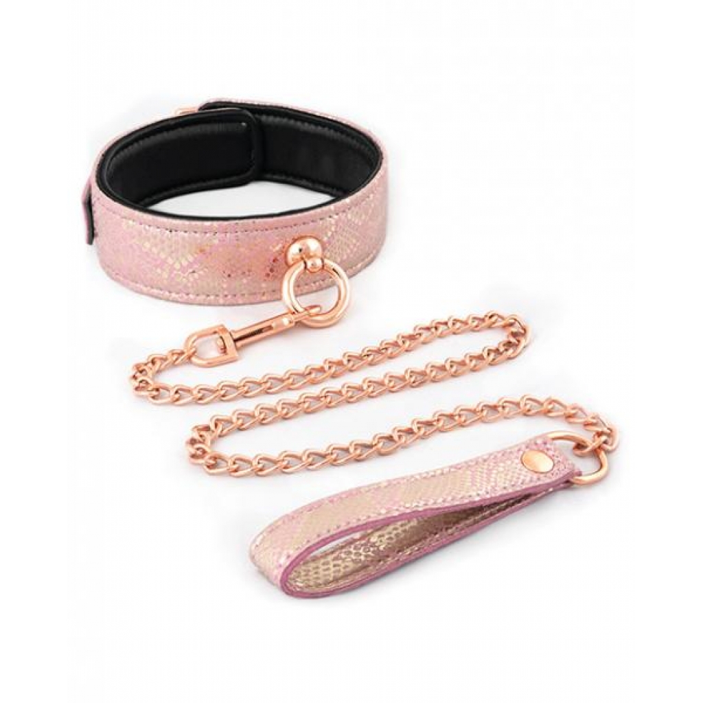 Collar & Leash Microfiber Pink Snake Print Leather Lining - Spartacus