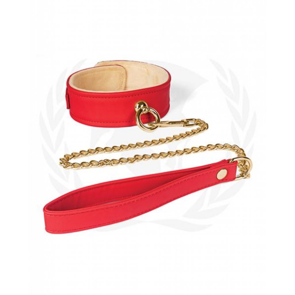 Plush Lined Red Pu Collar & Chain Leash - Spartacus