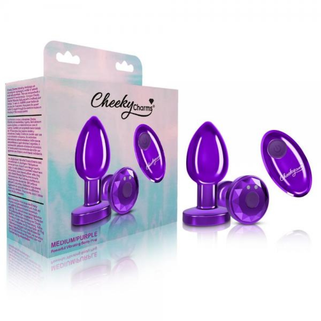 Cheeky Charms Vibrating Metal Plug Purple Medium W/ Remote - Viben