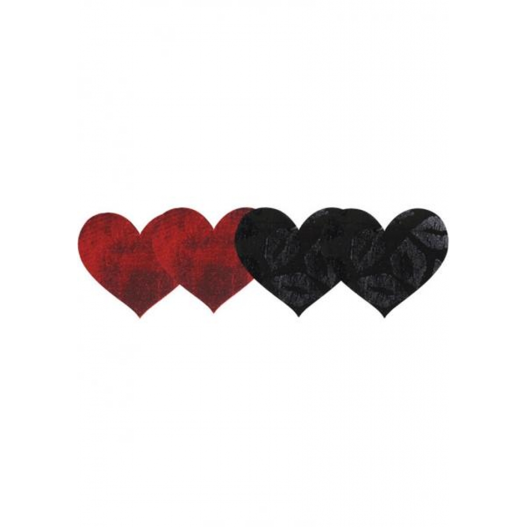 Stolen Kisses Hearts Pasties Red, Black 2 Pack - Peekaboo Pasties