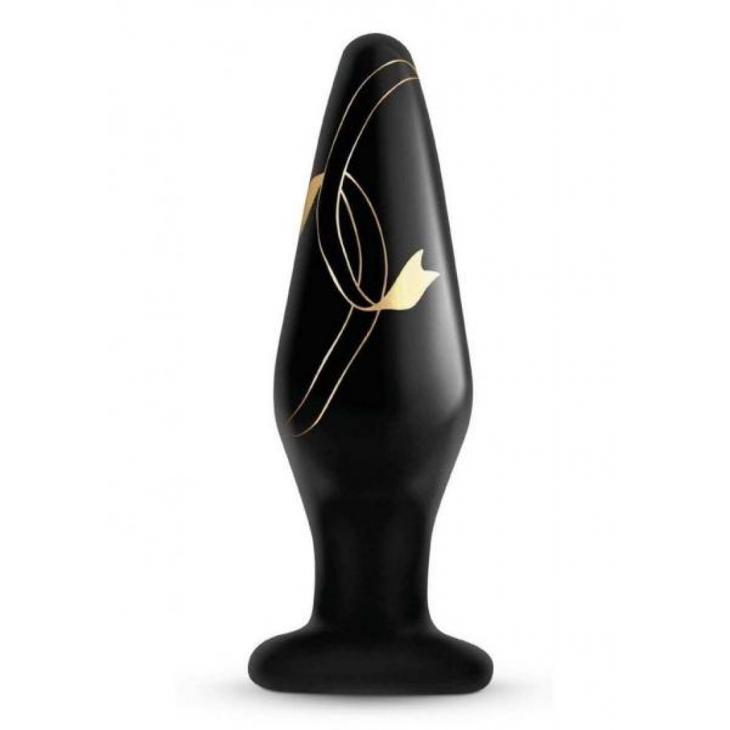 Secret Kisses 4.5in Glass Plug Black & Gold - X-gen Products