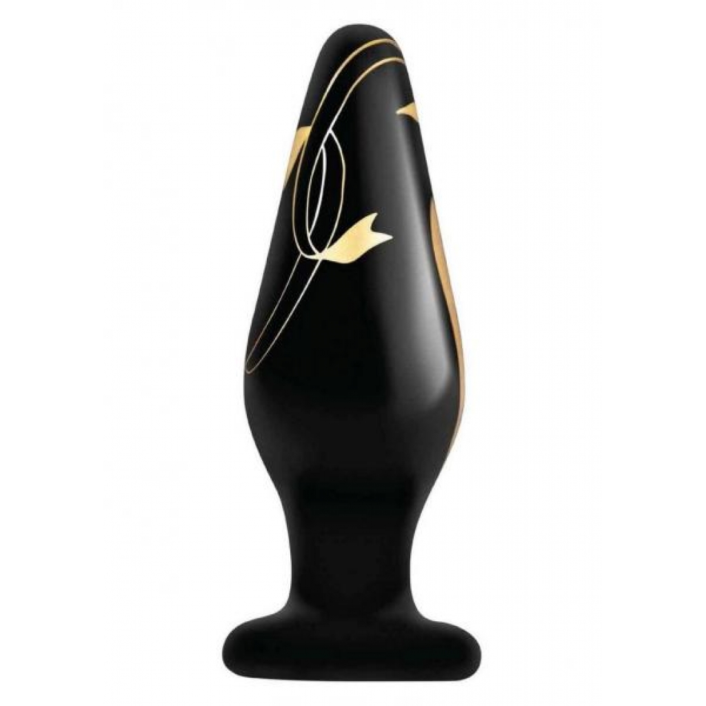 Secret Kisses 4.5in Wide Glass Plug Black & Gold - X-gen Products