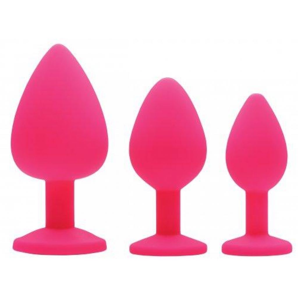 Frisky Pink Pleasure 3 Piece Silicone Anal Plugs with Gems - Xr Brands