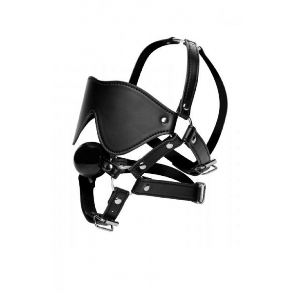 Strict Eye Mask Harness With Ball Gag Black - Xr Brands