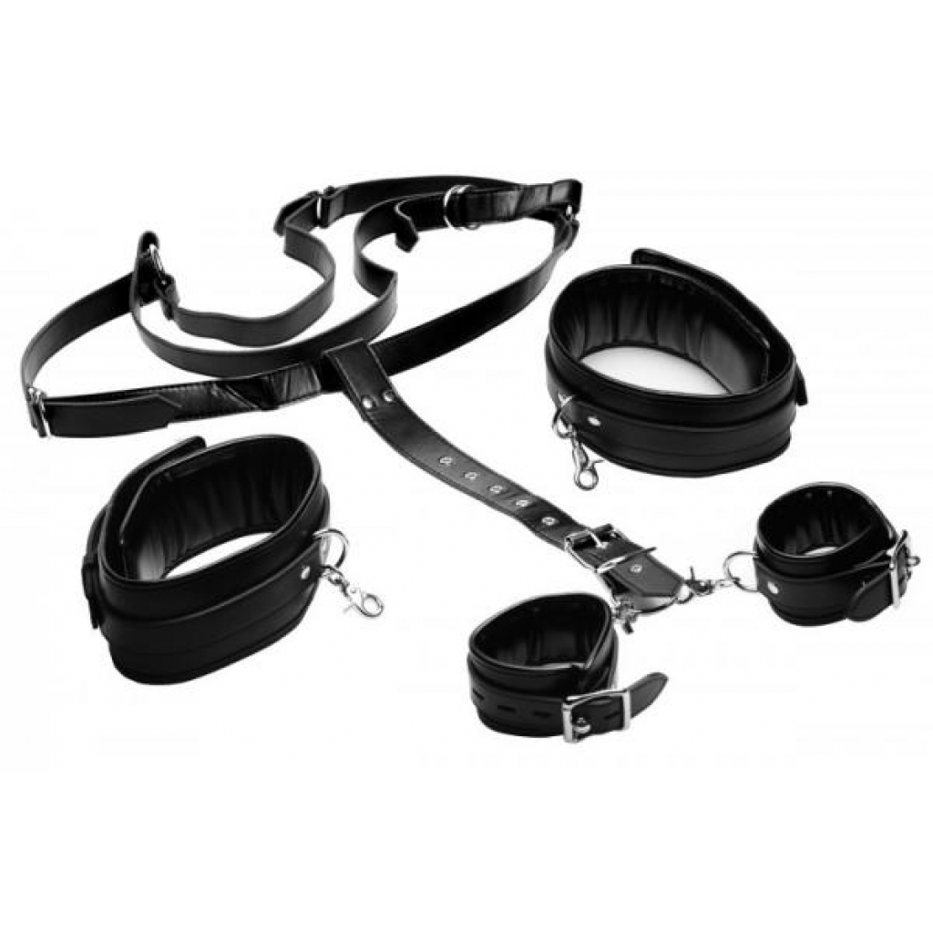 Deluxe Thigh Sling With Wrist Cuffs Black Leather - Xr Brands