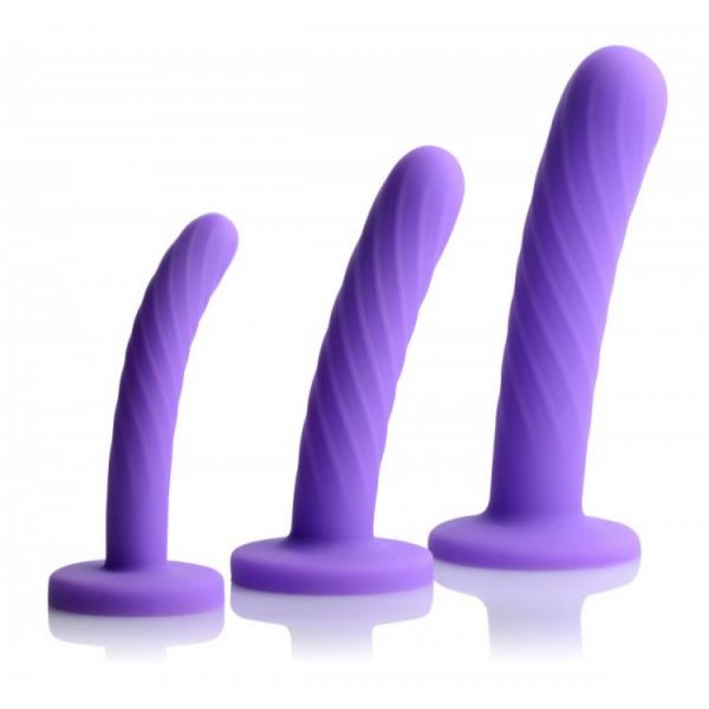 Tri-Play Silicone Dildo 3 Piece Set Purple - Xr Brands