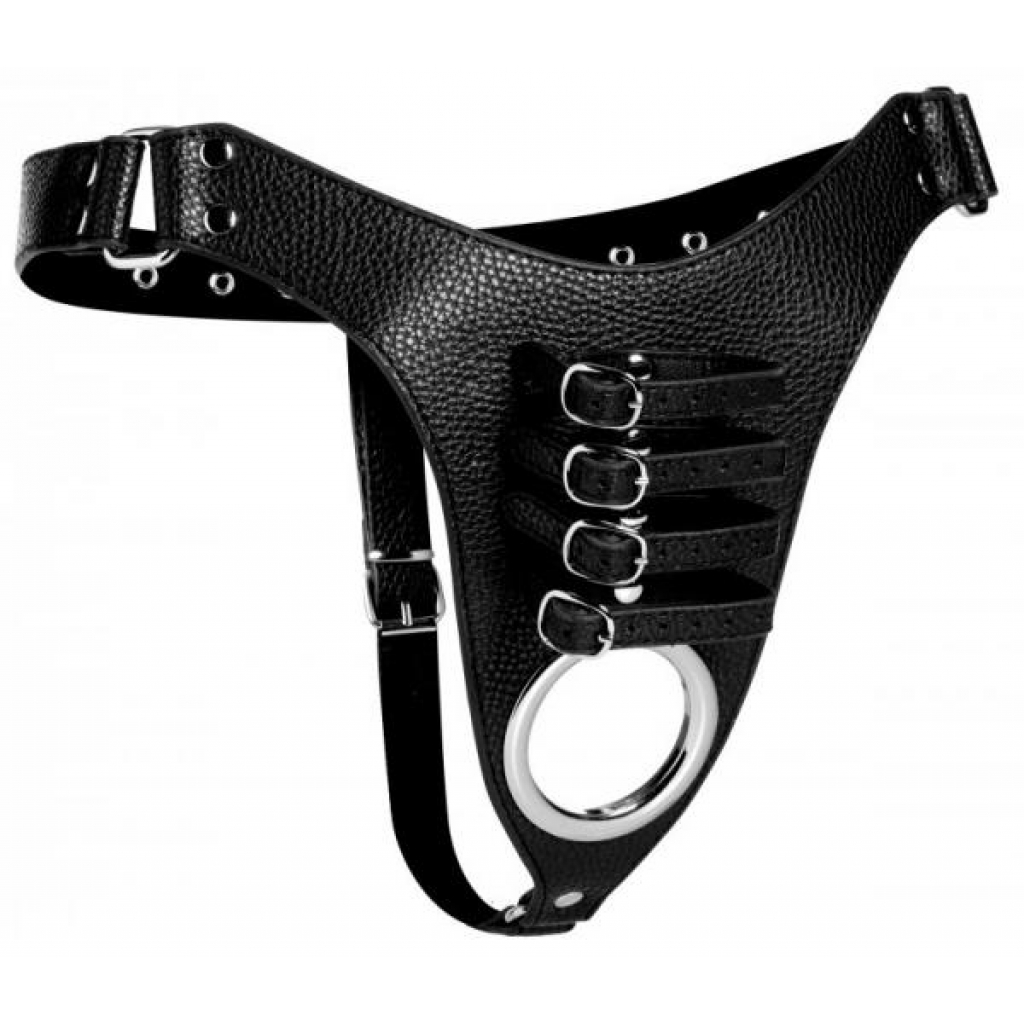 Strict Male Chastity Harness O/S Black Leather - Xr Brands