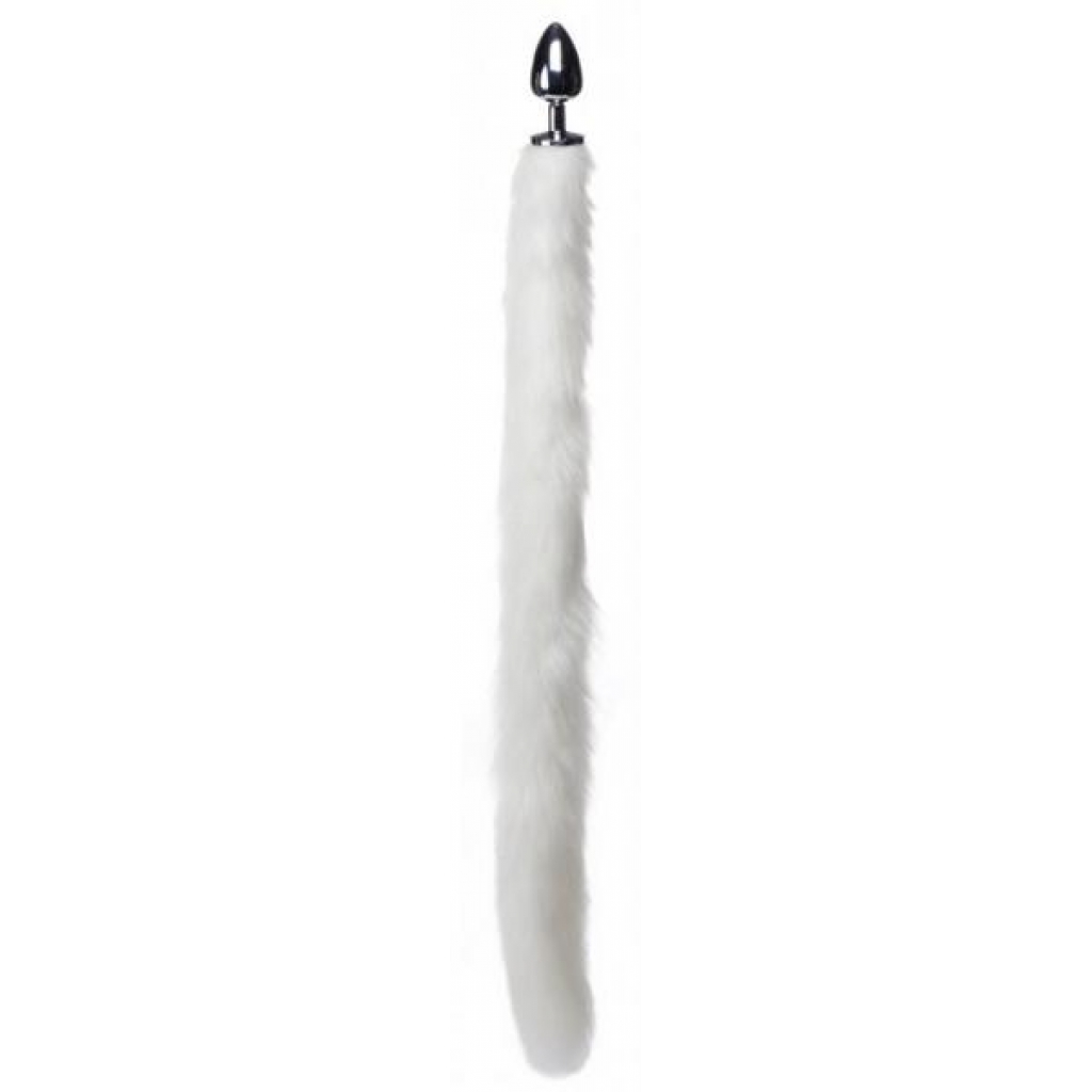 Extra Long Mink Tail Metal Anal Plug White - Xr Brands