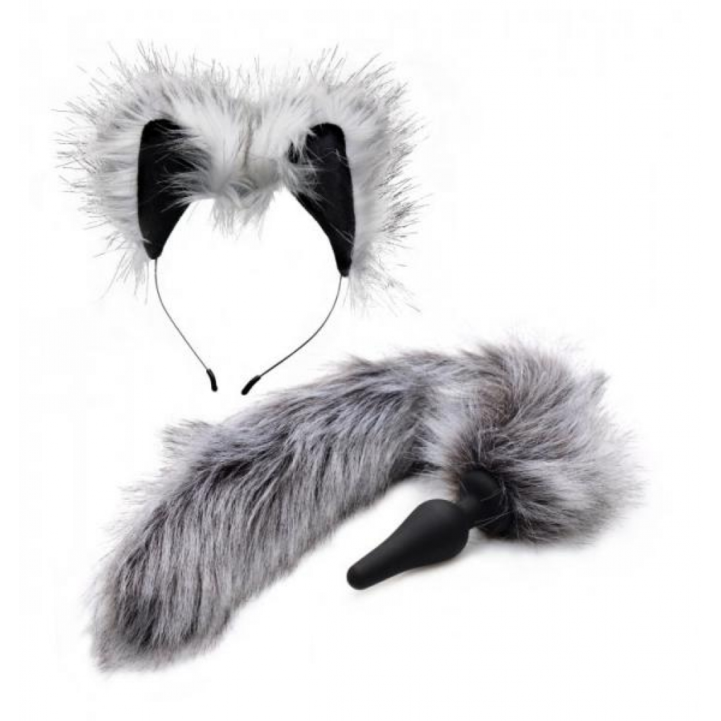 Tailz Grey Wolf Tail Anal Plug And Ears Set - Xr Brands