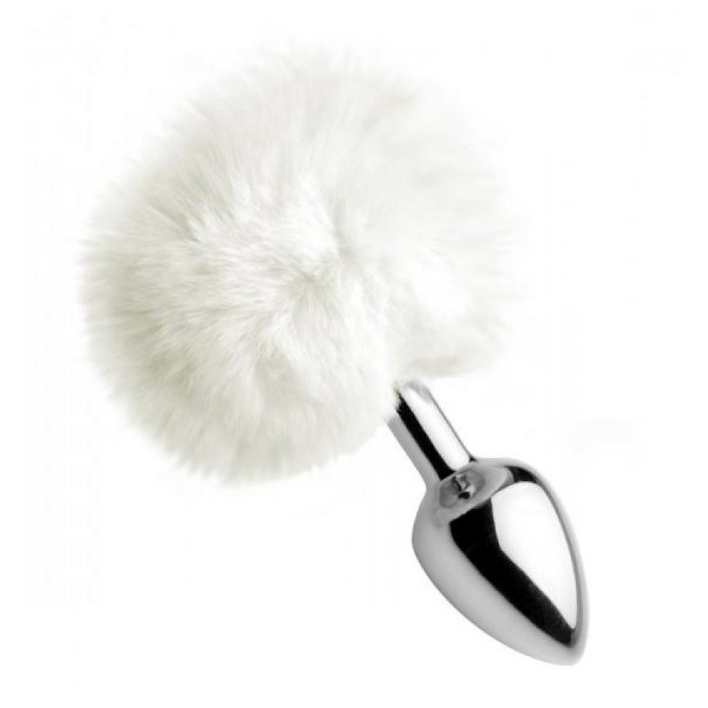 White Fluffy Bunny Tail Anal Plug - Xr Brands
