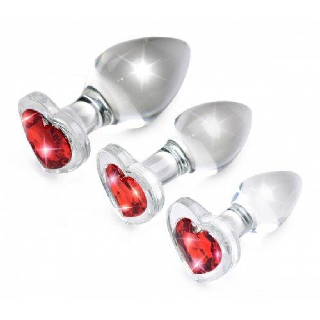 Booty Sparks Red Heart Glass Anal Plug Set - Xr Brands
