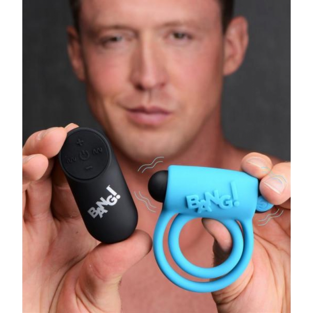 Bang! Silicone Cock Ring & Bullet W/ Remote Blue - Xr Brands