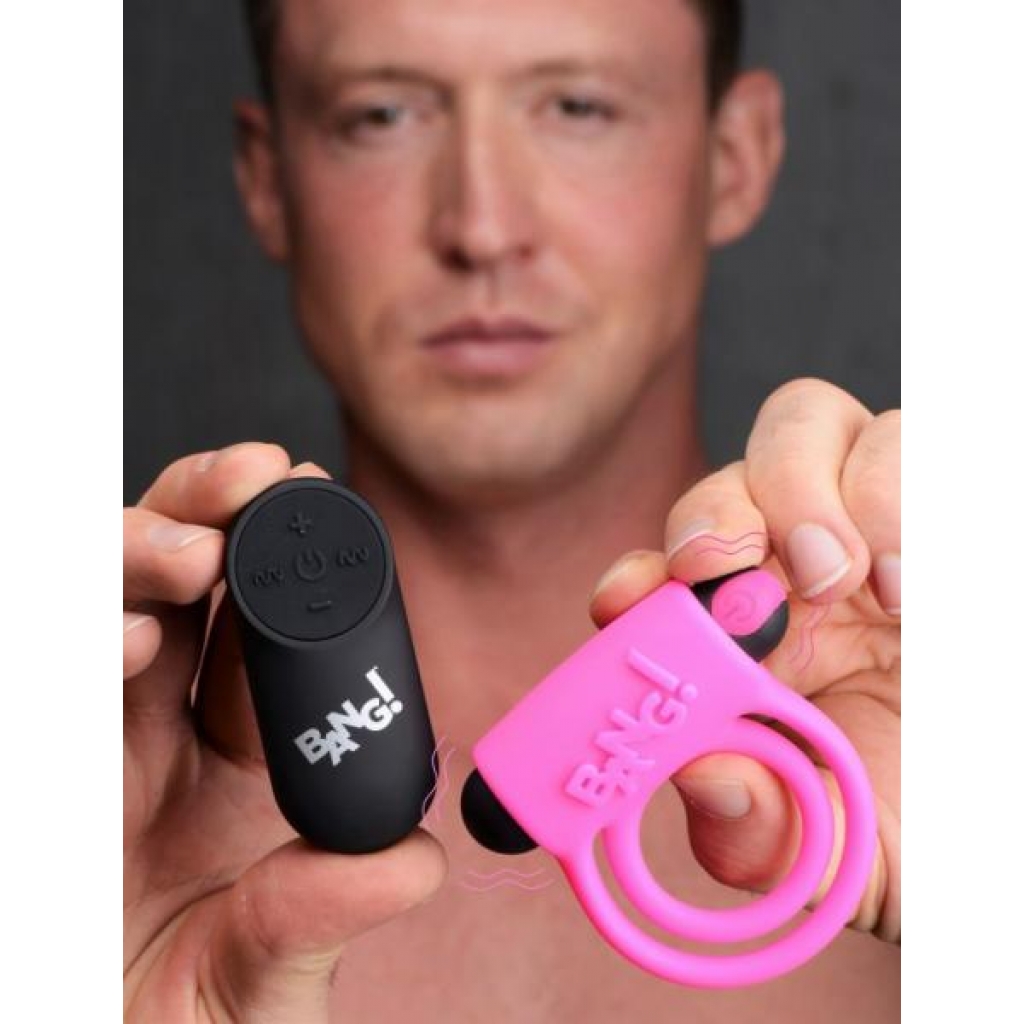 Bang! Silicone Cock Ring & Bullet W/ Remote Pink - Xr Brands